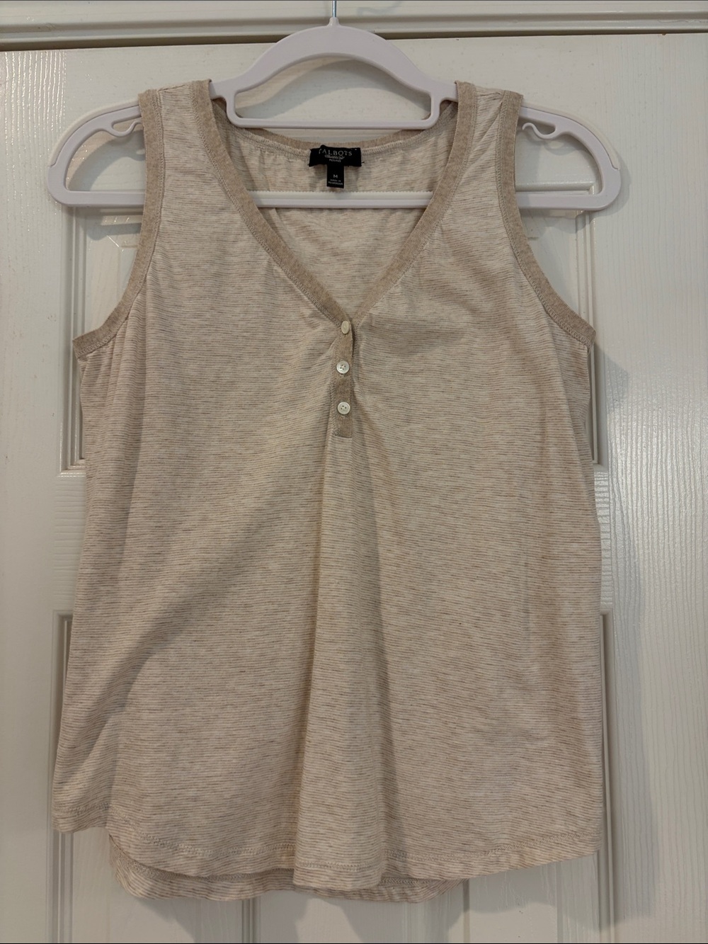 Talbots Women's Cream Heather Button V-Neck Tank